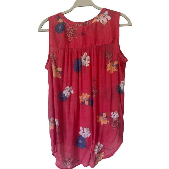 Como Blu Red Floral Sleeveless Blouse Women’s Size L High Low Hem | Lightweight - Picture 2 of 4